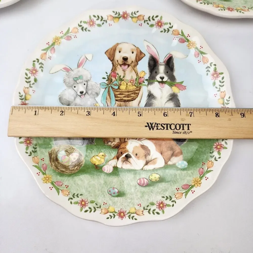 Pier 1 Imports Ironstone Set of 4 Easter Parade Bunny Ear Dogs Plate 8.7